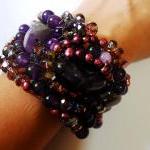 Beaded Cuff Bracelet Made With Amethyst Gemstones,..