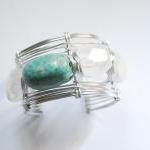 Quartz And Amazonite Gemstones Wire Wrapped Cuff -..