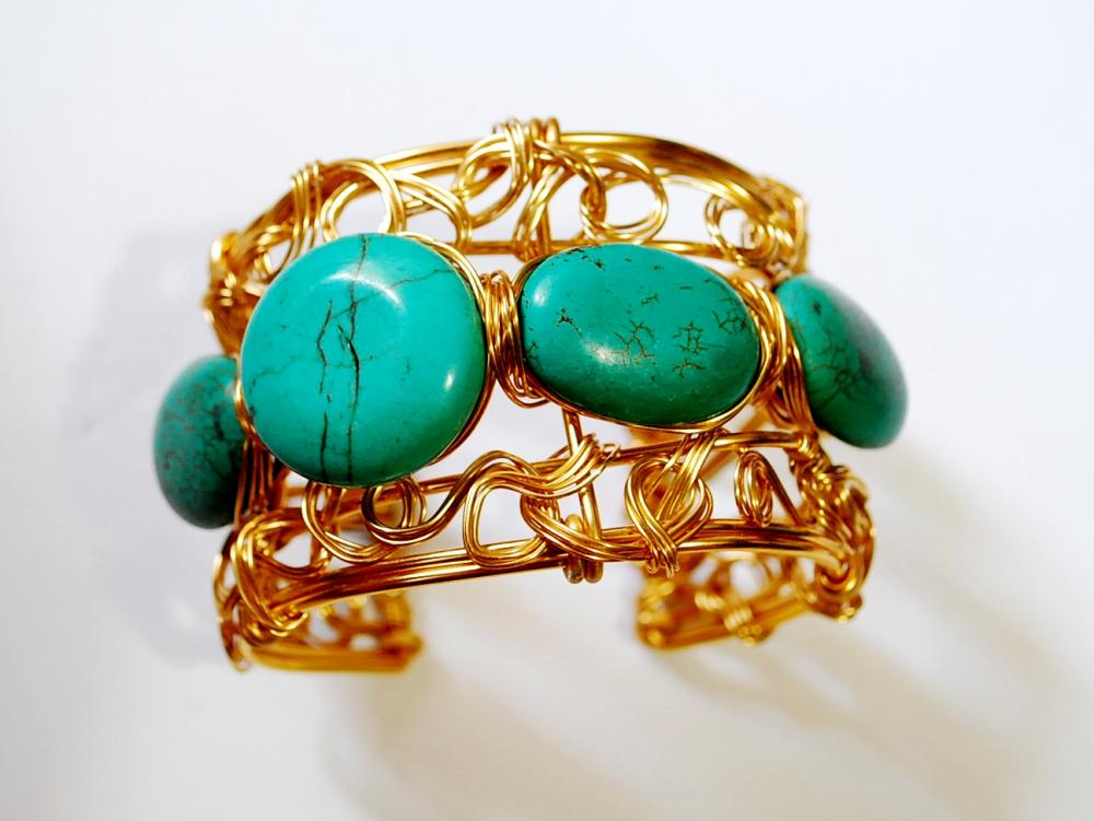 Wire Wrapped Cuff Bracelet Made With Turquoise Gemstones